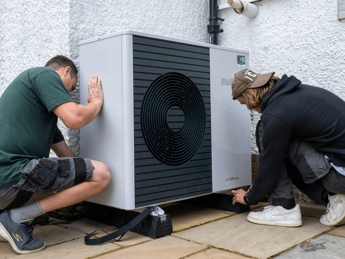 Air source heat pump being installed