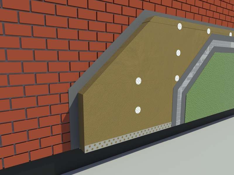 Insulation layers on brick wall