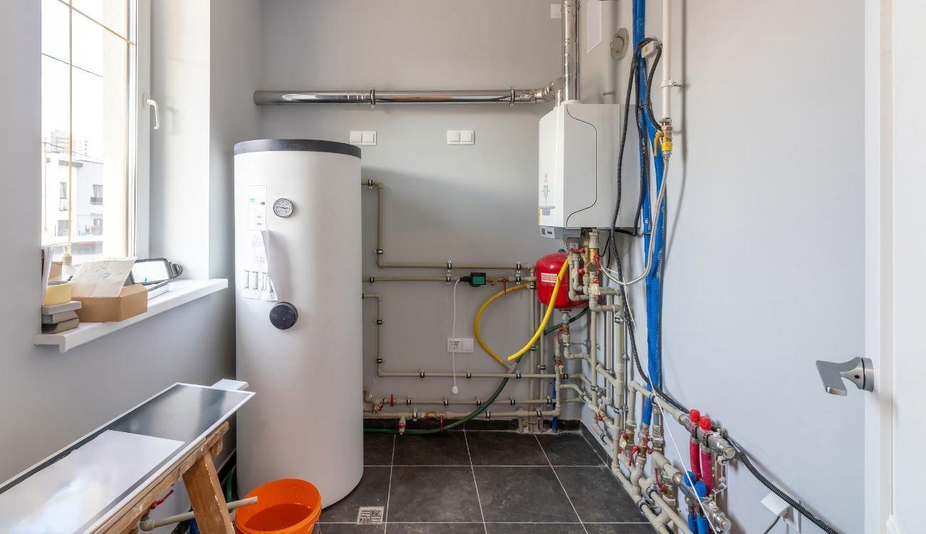 Utility room with boiler.